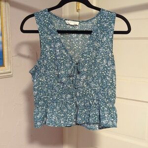 Pink Rose ladies sleeveless top- Teal and white